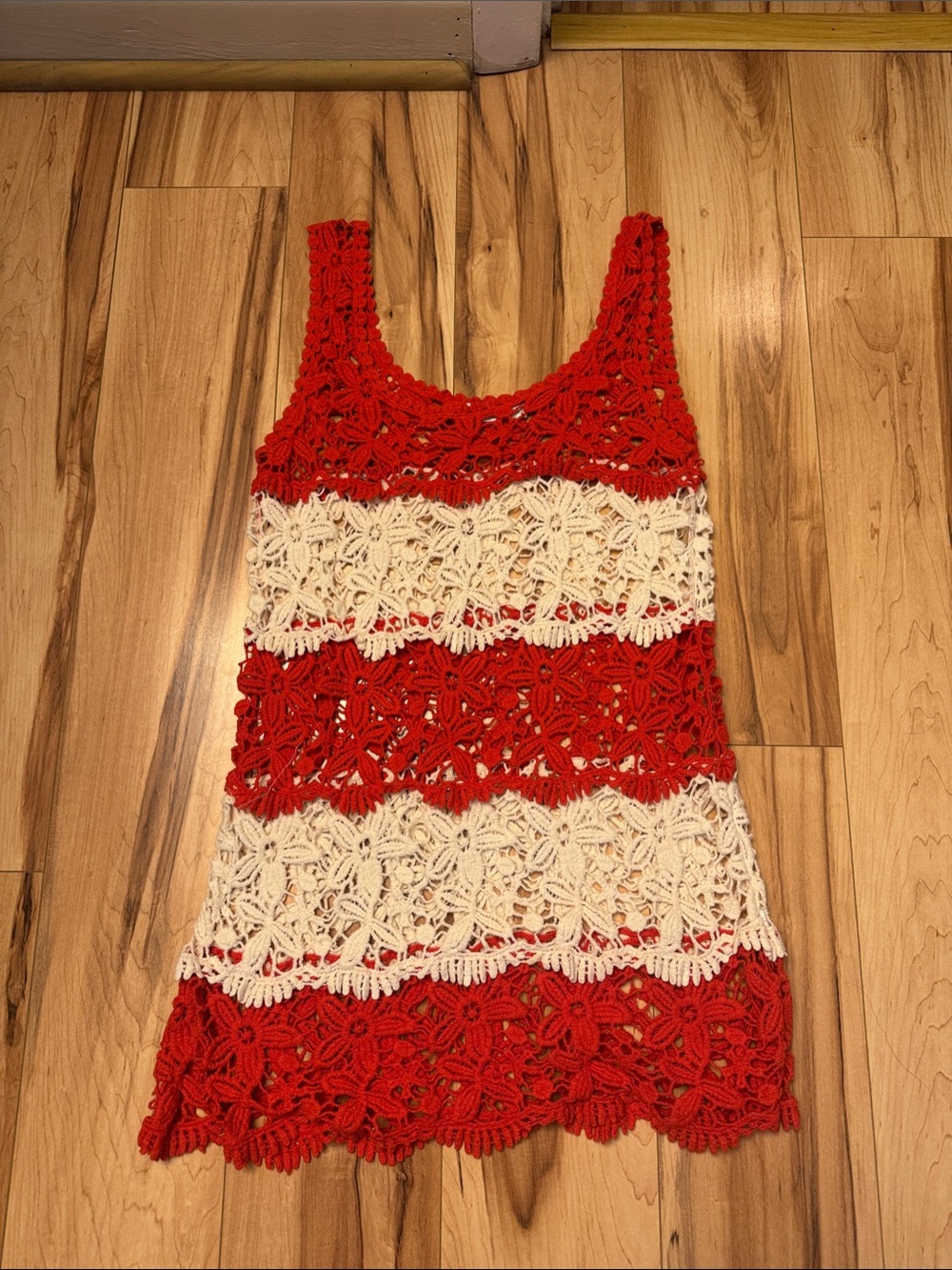 Solitaire Orange and Cream Crochet Swim Coverup
